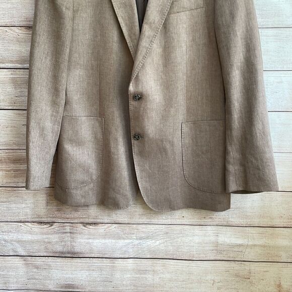 STAFFORD CLASSIC FIT LINEN BLEND BLAZER IN TAN HERRINGBONE - Picture 3 of 8
